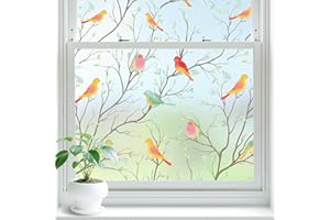 Lifetree Stained Glass Window Film Privacy Film for Glass Windows Decorative Non Adhesive Static Cling Vinly Anti UV Bird Patterned for Bathroom and Door (Frosted, 44.5 * 200cm)