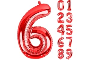 ONEHOUS 40 Inch Red Large Numbers Balloons 6, Number 6 Digit 6 Helium Balloons, Foil Mylar Big Number Balloons for Birthday Party Anniversary Supplies Decorations