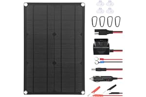 ZEMBSOYA Cargador de batería solar para coche, kit de panel solar de 12 V 20 W, panel de carga portátil con caja de control y cables de conversión SAE para coche, caravana, motocicleta y barco