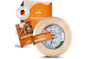 ALPENHAUCH Sauna Thermometer Hygrometer Holz [2in1 Funktion] - Besonders präzises Saunathermometer mit gehärtetem Glas - Automatische Kalibrierung - Edles Sauna Zubehör - Hygrometer Thermometer Sauna