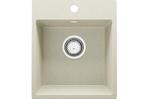 Spülbecken Beige 38x44cm, Granitspüle 1 Becken + Ablauf-Set, Küchenspüle ab 40er Unterschrank - Riga Easy von Primagran