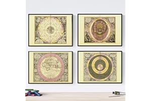 NACNIC Nacnique ensemble de quatre feuilles avec des cartes astronomiques antiques. Affiches de cartes astrologiques en taille A3 avec cadre