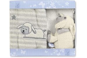 Sterntaler Geschenk-Set Schaf Stanley, Mini-Spieluhr, Waschhandschuh, Kinderhandtuch, Alter: ab 0 Monaten, Grau/Weiß