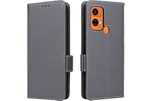 Unichthy Phone Case for Oukitel C33 Cover Flip Shockproof Litchi Texture Anti-slip Wallet Case PU Leather Stand Magnetic Closure Folio Protective Phone Skin for Oukitel C33 Grey