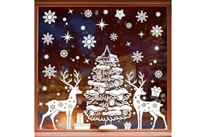 Fensterbilder Weihnachten Selbstklebend,Rainllon Fensterdeko Weihnachten,PVC Schneeflocken Fensterdeko,Fenstersticker Weihnachten Wiederverwendbar mit Häuser für Winter Fenster Weihnachten deko