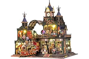 Spilay DIY Miniature House - Puppenhaus Bausatz im Europäischen Burgenstil mit LED-Beleuchtung & Staubschutzhaube & Musikspielwerk, Detailliertes Holzmodell für Erwachsene - ES19