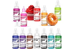 GIKIKOKO Colorant Alimentaire – 12 Colorant Alimentaire Liquide Hautement Concentré Pour PâTisserie Colorants Alimentaires, Sucre Glace, Macarons, DéCoration De GâTeaux, CrèMe Au Beurre, GlaçAge, Slime – 10 ml