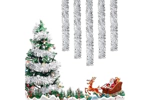 BIBITI 10 m de espumillón de Navidad, color plateado, guirnalda de Navidad, decoración navideña, guirnalda de Navidad, decoración de Navidad, cadena pesada de Stanniol, guirnalda de Navidad, para exterior