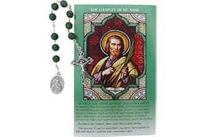NEEDZO Catholic Prayer Card and Rosary Gift Set, Saint Jude Chaplet with Green Beads and Pray for Us Silver Tone Medal, Pocket Prayers and Rosaries, 5.75 Inches, 5.75 Inches, Pewter, not known