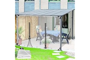 JOLAN Transparente PVC Plane Seitenteil Mit Reissverschluss Tür,Outdoor Durchsichtige Plane Vorhänge,Pergola Terrasse Veranda Carport Pavillon wasserdichte Abdeckplanen Mit Ösen,L×H-5 * 2.2m(16.4 * 7.2ft)