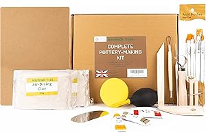 Maverick Toys Pottery Painting Kit - Air Drying Clay for Adults & Kids - Includes 1kg Clay, Tools, Paints, Brushes - Craft Kit for Home Use, Multicolour