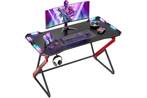 BEXEVUE Escritorio Gaming con LED - 100x60cm Mesa de Ordenador Esport Ergonómico, Marco Z Fibra de Carbono Estable Fácil de Montar, Gancho Auriculares para Juegos Estudiar Trabajar