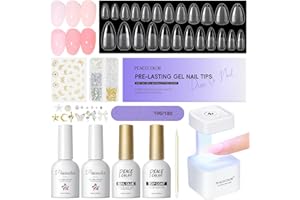 PEACECOLOR Capsule Americaine Ongle Kit, 240pcs Faux Ongles Amande 22 Tailles,Mini Lampe Uv und Colle Faux Ongles Vernis Semi Permanent Nude Pose Americaine Ongle Kit