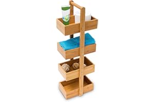 ‎RELAXDAYS Relaxdays Bambusowy regał łazienkowy, wys. x szer. x gł.: 75 x 25 x 18 cm, praktyczny regał łazienkowy z 4 koszami jako stojak bambusowy, regał koszykowy z naturalnego drewna, do łazienki i wilgotnych