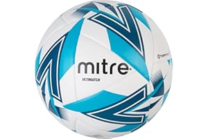 Mitre Ultimatch Pallone da calcio, controllo ottimizato, ottima durata e precisione, bianco/blu, 5