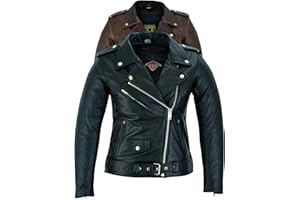 Texpeed Giacca da moto in pelle da donna perfect Marlon Brando - Giacca da moto Touring con protezione autentica Biker CE Armor (EN 1621-1) Nero - XS