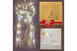 Mandala Life ART DIY Heart Dream Catcher Kit 30x80cm - Make Your Own Bohemian Wall Hanging with All-Natural Materials - Creative Activity Set Includes Premium Lace, Yarn, Feathers,Ring