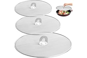 HATANSE 3 Pezzi Paraschizzi Padella Paraspruzzi Cucina in Acciaio Inox Antischizzo Cucina per Molte Padelle 33cm 29 cm 25cm