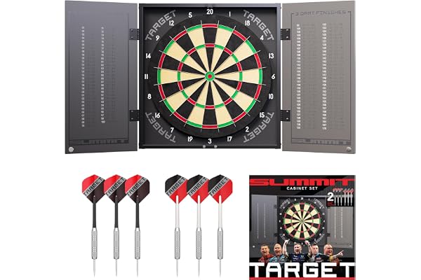 Target Darts Summit and Home Ensembles Armoire et Jeu de Fléchettes | Ensemble Complet de Fléchettes | Comprend Une Armoire et Un Jeu de Fléchettes, des Fléchettes en Laiton à Pointe en Acier