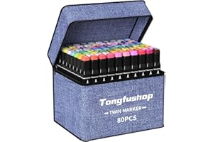 Tongfushop 80+2 Couleurs Feutre Alcool, Marqueurs à Croquis Double Pointe, Feutres Coloriage Adulte avec Pochette de Bleu Transport et Espaceur, Marqueur Permanent pour Animation Art Esquisse