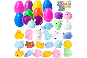 JOYIN 24 pièces d'oeufs de Pâques pré-remplis de Mochi (Jouets à l'intérieur) ; Kawaii Foamy Squishies Anti-Stress pour Les fêtes de Pâques, la Chasse aux Oeufs de Pâques