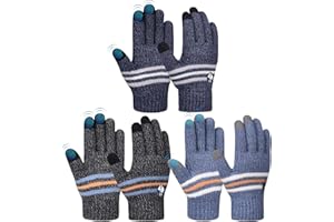 AOTOW Gants D'écran Tactile Pour Enfants D'hiver : 3PCS Lot De Gants Tricotés Coupe-vent Pour Garçon Et Fille Noir/Bleu/Gris De 4 à 10 Ans Mitaines Chaude Pour Sports De Plein Air, Course à Pied, Randonnée