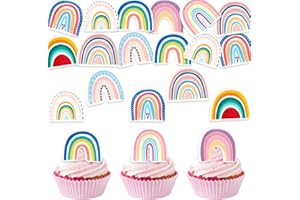 DazzJoy 40 Stück Essbare Tortendeko Regenbogen,Esspapier Regenbogen Kindergeburtstag,Kuchen Deko Essbar,Cupcake Topper Essbar,Essbare Torten Deko Mädchen