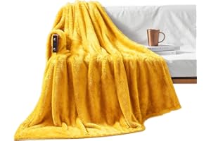 Exclusivo Mezcla Throw Size Fleece Throw Blanket, 127x178 CM Large Fuzzy Sofa Throws, Soft Velvet Plush Blanket for Sofa, Mustard Yellow Blanket