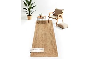 ‎CARPETFINE carpetfine Juteteppich Nele Läufer Brücke Beige handgewebt aus Jute 70x200 cm | Moderner Naturfaserteppich im Boho Style für Küche, Flur und Brücke