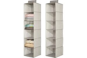 mDesign Set da 2 portaoggetti da appendere – Perfetto organizer armadio – Funzionale scaffale stoffa per vestiti e accessori – 6 ripiani – Pratico e multiuso – Colore: grigio