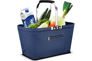 Yeabett Składany kosz na zakupy, 30 l, kosz piknikowy, duża torba na zakupy, praktyczna torba na zakupy z wyściełanymi uchwytami na podróż, piknik, zakupy, jako prezent (niebieski)