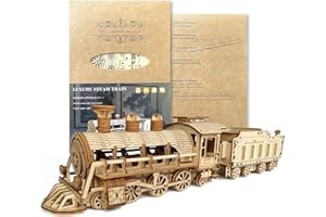 Sadodo Steam Train 3D Wooden Model Kits,Wooden Puzzle Kit,Home Office Desk Decoration Creative Birthday Idea For Teens Adults
