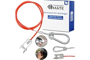 ‎YOUR DAY MATE Trailer Breakaway Rope, 1 Metre, Diameter 2.5 mm Steel Cable with Clevis and Pin Bolt, 250kg Breaking Load, in Red, for All Types of Braked Trailers and Caravans, Sheathed Catch Rope AHK