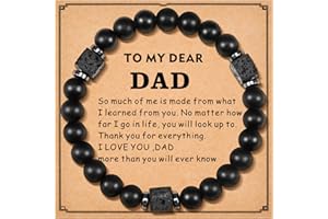 QianSiLi Mens Bracelets Gifts for Dad Grandpa Stepdad My Man Boyfriend Son Brother, 8mm Black Matte Agate Lava Rock Beads, Braided Leather Bracelets