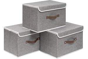 OUTBROS 3 Stück Aufbewahrungsboxen mit Deckel, 33 x 23 x 20 cm, faltbare Stoffboxen, Aufbewahrungskörbe, Organizer für Kleidung, Bücher, grau
