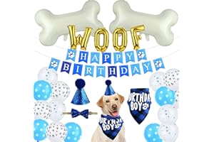 ASTARON Haustier Hund Geburtstag Party Supplies, Blauer Junge Hund Geburtstag Hut Bandana mit Knochen Ballons Welpe Geburtstag Banner für Haustier Geburtstag Party Supplies Dekorationen