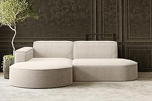‎KAISER MÖBEL Kaiser Möbel, Modena Studio Parma Corner Sofa, Modern Design Couch, Upholstered Corner, Freestanding Sofa Living Room, Fabric Thick Corduroy Poso Beige Left