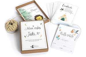 ‎MIKITO Baby Meilensteinkarten für Junge und Mädchen, als Geschenk zur Geburt/zur Babyparty für werdende Eltern. Mit 40 Karten können Mama + Papa Meilensteine im 1. Babyjahr einfangen + ihr Glück teilen