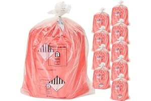 GBBSAFETY Asbestos Waste Sacks - UK Made - Removal Rubbish Bags – Heavy Duty Disposal Sack – Double Walled Bagged – Clear & Red – Fully UN Certified - UK Legislation – CDG Hazard Sign (900mm x 600mm, 10 Pack)