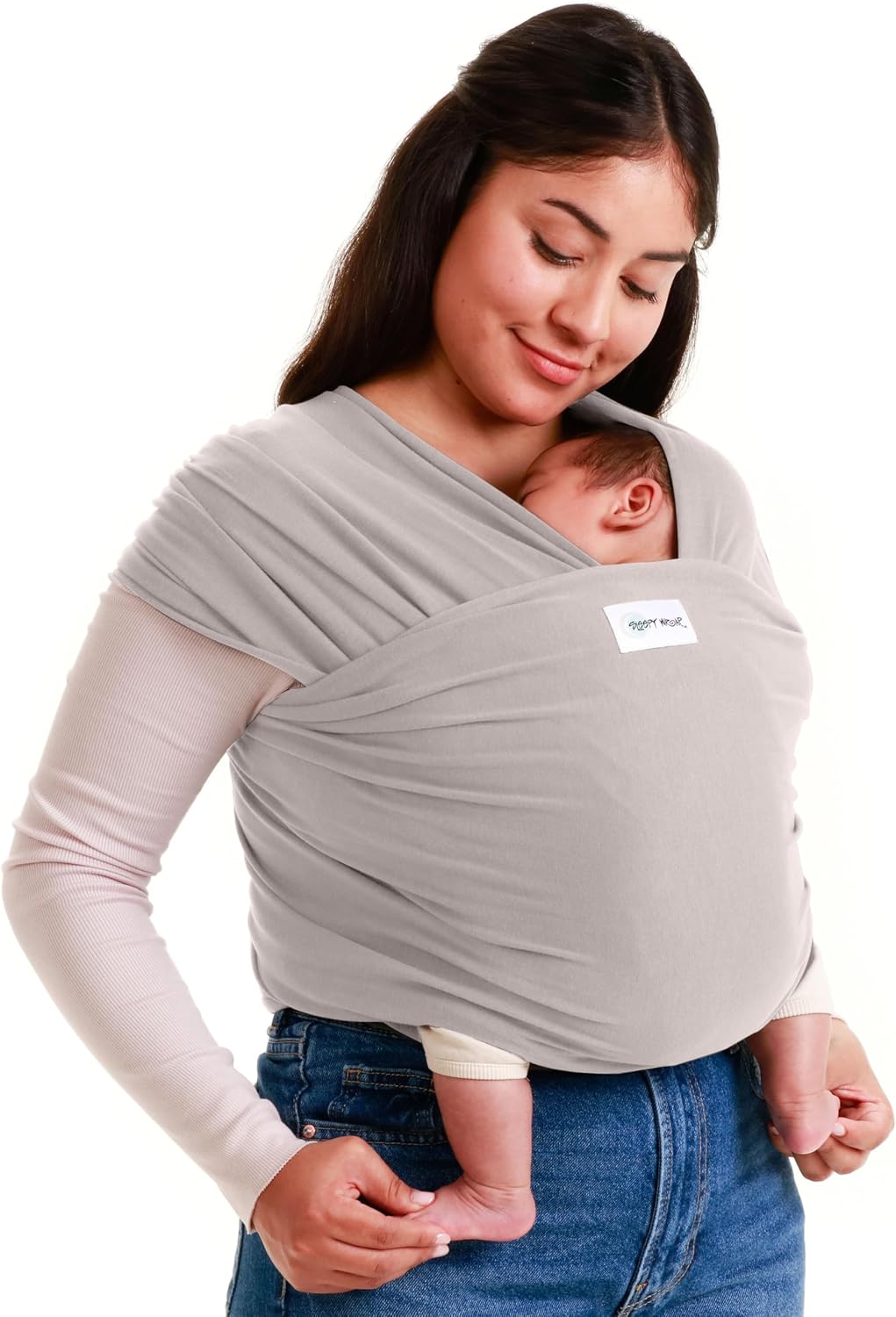 SleepyWrap Fular portabebé para recién nacidos - Porta bebés manos libres, Fular porteo elastizado y ergonómico, Marsupio bebé liviano para niños de entre 3 y 15 kilos (gris claro)