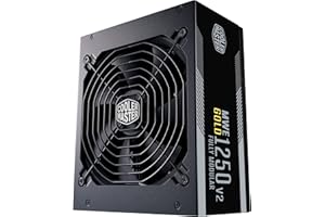 Cooler Master MWE Gold 1250 V2 ATX 3.0 Fully Modular PSU (UK Plug) - ATX 3.0 Support, 80 PLUS Gold 1250W Power Supply, Flat Black Cabling, 140mm FDB Fan, High-Temperature Threshold, 10 Year Warranty