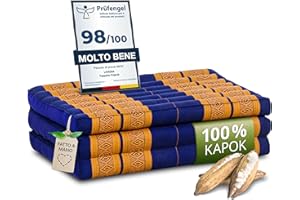 LIVASIA Materasso per bambini sostenibile in kapok, materasso pieghevole, lettino da viaggio per bambini, tappetino yoga, tappetino da gioco, lettino per giardino e balcone 140x70x8cm (Blu/Giallo)