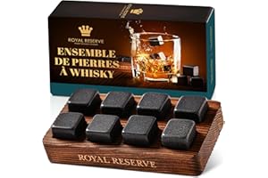 Glacon Reutilisable – Coffret Whisky Cadeau Homme, Pierre Granit Naturel dans Un Plateau en Bois Marron – Cadeaux pour Ami, Fils, Père – Boissons Fraîches sans Dilution de Royal Reserve