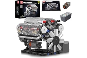 Mould King 10088 MOC Technology (V8) Eight Cylinder Inline Gasoline Engine Cylinder Block Kit, Technology Clamping Block Kit Including Motor and Battery Box V8 Engine (535 PCS+)