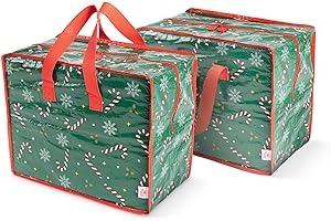 Christmas Village Christmas Decoration Storage Bag - Durable Christmas Storage Bag for Wreath, Baubles, Lights, Tinsel - Xmas Decorations Storage with Double Zipped & Carry Handles (Decoration Bag)