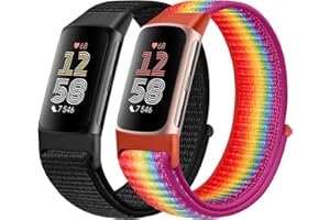 Runostrich Sport Loop Nylon Watch Straps - Compatible with Fitbit Charge 6/5, Adjustable Breathable Replacement Soft Nylon Loop Wristband for Women & Men