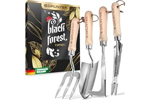 GRÜNTEK 4-delat trädgårdsredskapsset, premium trädgårdsredskap, extra robust rostfritt stål, halkfritt askträhandtag, trädgårdsspade, gaffel, multigräsrensare, ogrässkärare, trädgårdsredskapsset