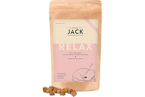Hello Jack Relax Suplemento Diario para Perros - Masticables Tranquilizante para Perros y Cachorros para Aliviar el Estrés y el Equilibrio Emocional - Sabor a Mantequilla de Cacahuete