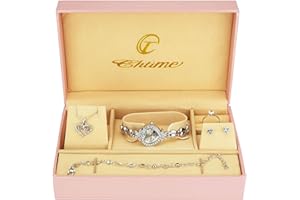 BELLOS Cofanetto Orologio Donna - Parure di gioielli- Collana-Anello- Orecchini - Cinturino