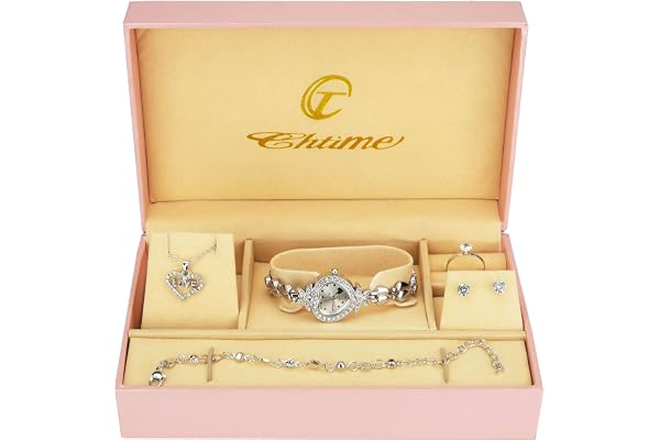 Coffret Cadeau Montre Femme - Parure de Bijoux- Collier-Bague- Boucles d'oreilles - Bracelet